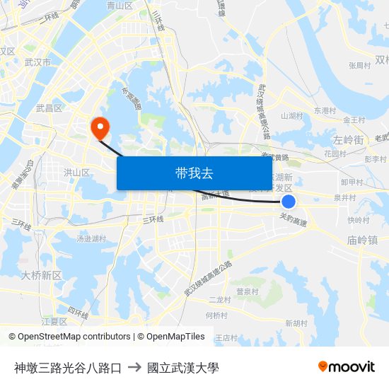 神墩三路光谷八路口 to 國立武漢大學 map