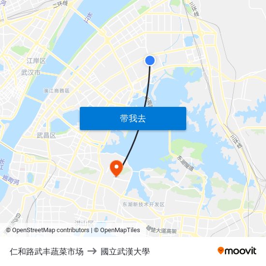 仁和路武丰蔬菜市场 to 國立武漢大學 map