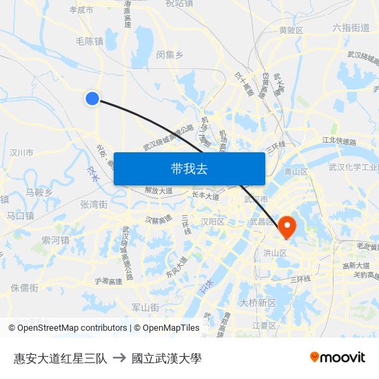 惠安大道红星三队 to 國立武漢大學 map