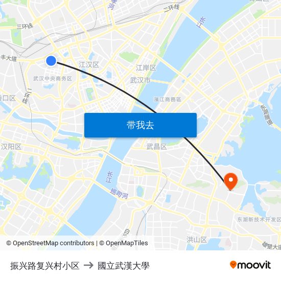 振兴路复兴村小区 to 國立武漢大學 map