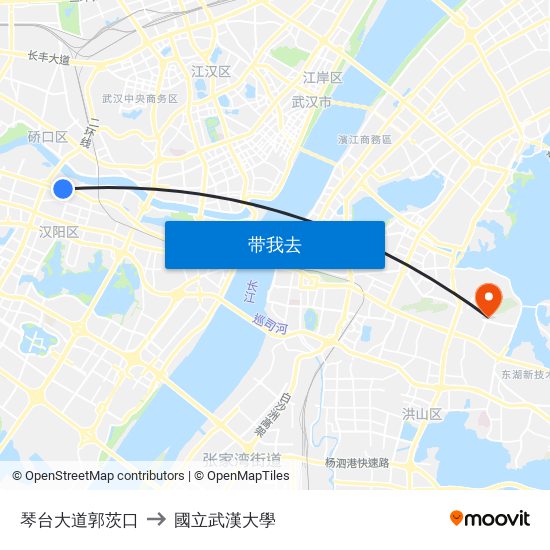 琴台大道郭茨口 to 國立武漢大學 map