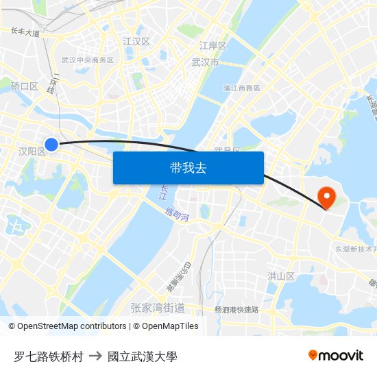 罗七路铁桥村 to 國立武漢大學 map