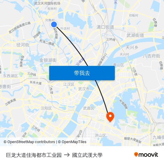 巨龙大道佳海都市工业园 to 國立武漢大學 map