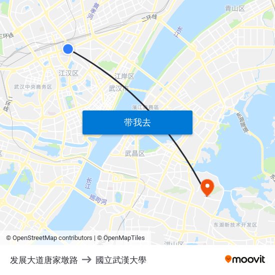 发展大道唐家墩路 to 國立武漢大學 map