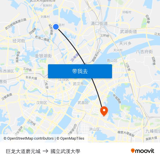 巨龙大道磨元城 to 國立武漢大學 map