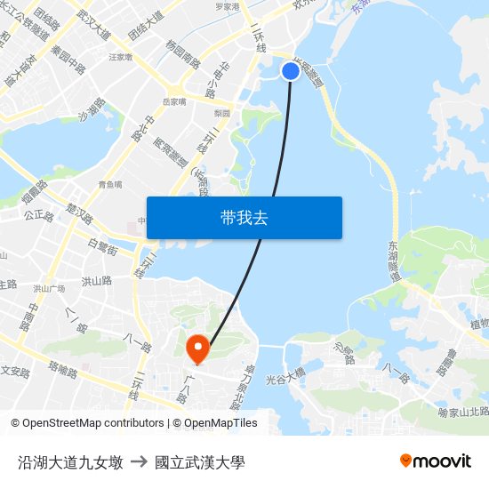 沿湖大道九女墩 to 國立武漢大學 map