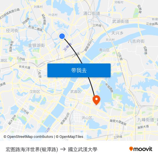 宏图路海洋世界(银潭路) to 國立武漢大學 map