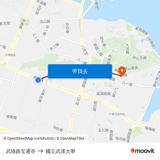武珞路宝通寺 to 國立武漢大學 map