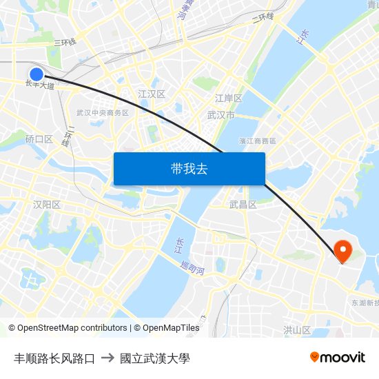 丰顺路长风路口 to 國立武漢大學 map