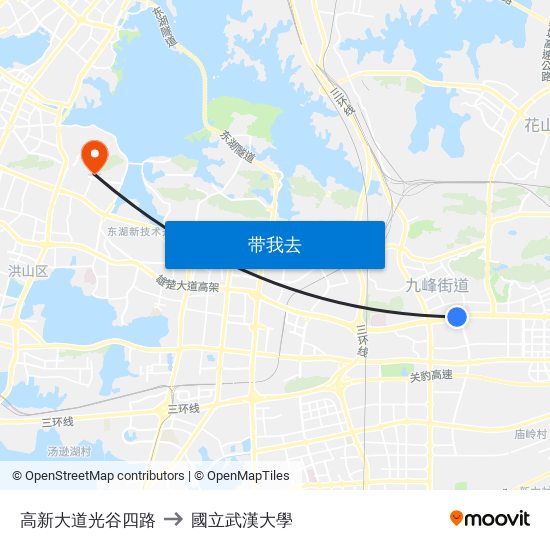 高新大道光谷四路 to 國立武漢大學 map