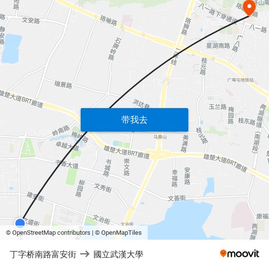 丁字桥南路富安街 to 國立武漢大學 map