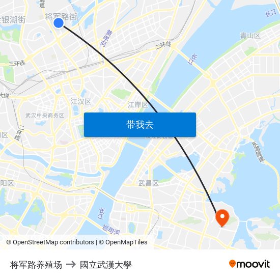 将军路养殖场 to 國立武漢大學 map