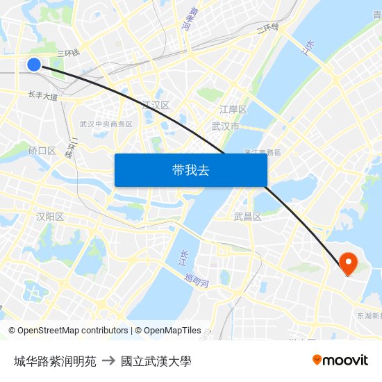 城华路紫润明苑 to 國立武漢大學 map