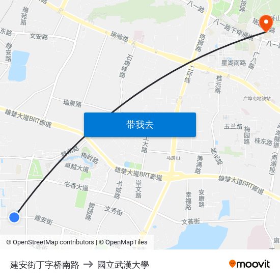 建安街丁字桥南路 to 國立武漢大學 map