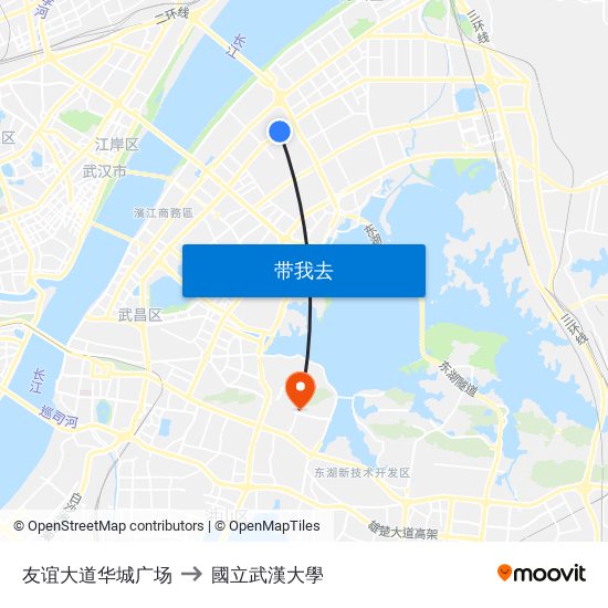 友谊大道华城广场 to 國立武漢大學 map