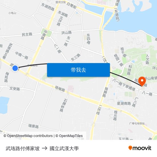 武珞路付傅家坡 to 國立武漢大學 map