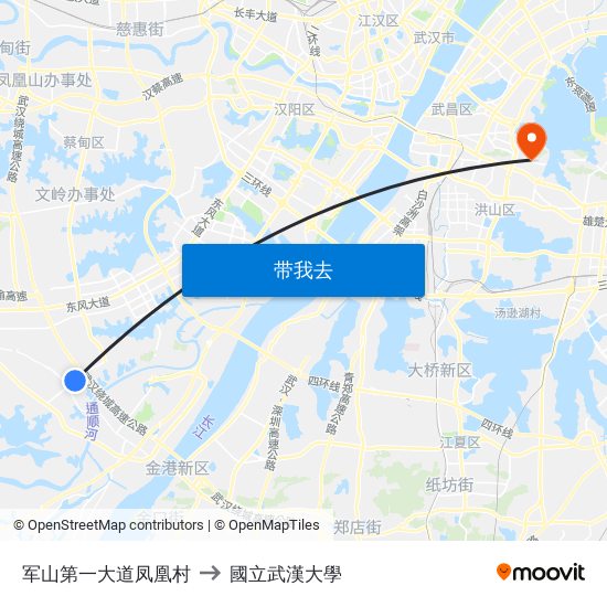 军山第一大道凤凰村 to 國立武漢大學 map