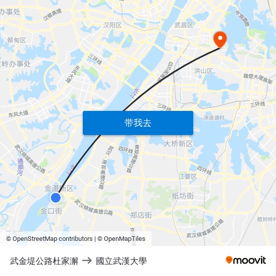 武金堤公路杜家澥 to 國立武漢大學 map
