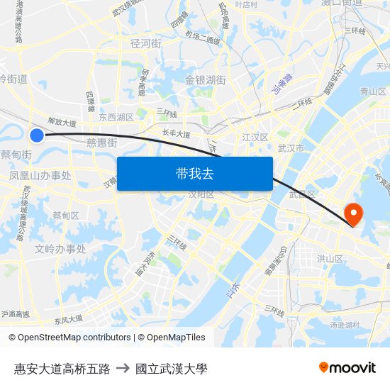 惠安大道高桥五路 to 國立武漢大學 map