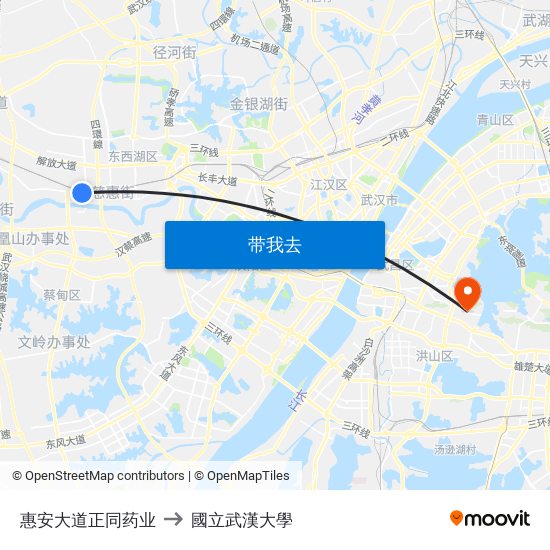 惠安大道正同药业 to 國立武漢大學 map