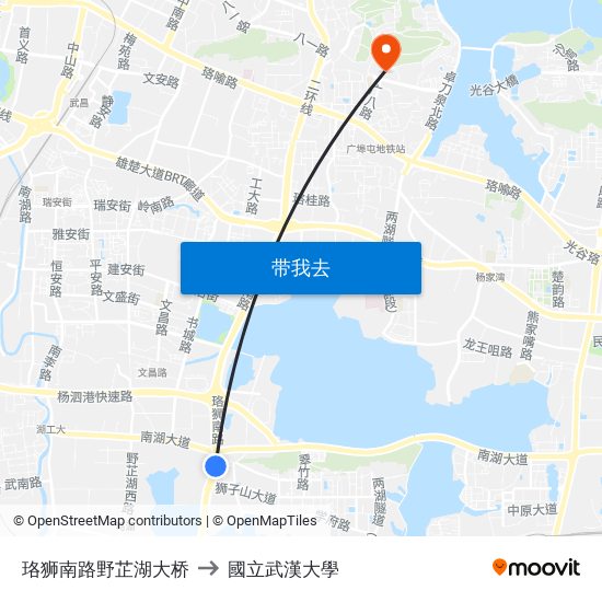 珞狮南路野芷湖大桥 to 國立武漢大學 map