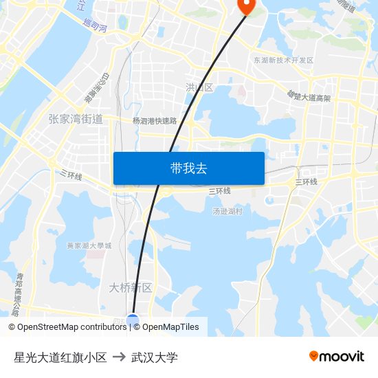 星光大道红旗小区 to 武汉大学 map