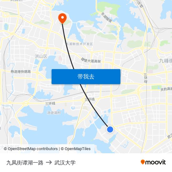 九凤街谭湖一路 to 武汉大学 map