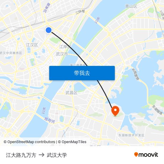 江大路九万方 to 武汉大学 map