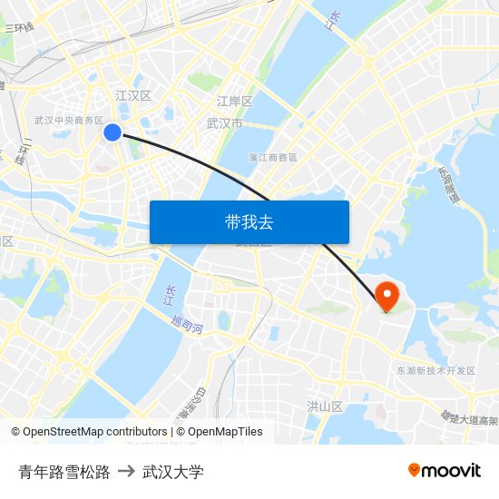 青年路雪松路 to 武汉大学 map