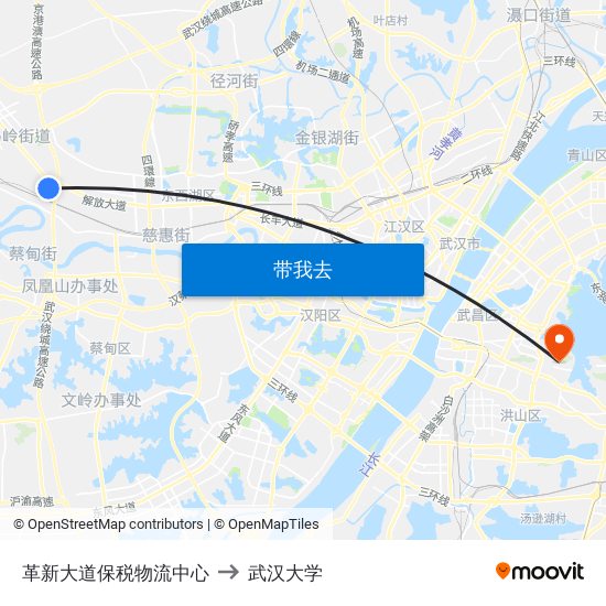 革新大道保税物流中心 to 武汉大学 map