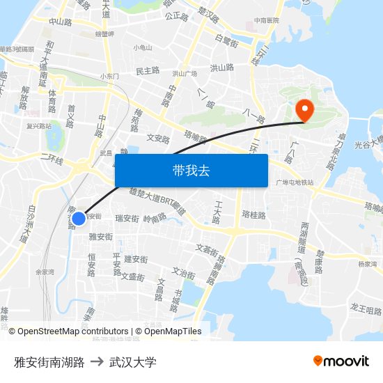 雅安街南湖路 to 武汉大学 map