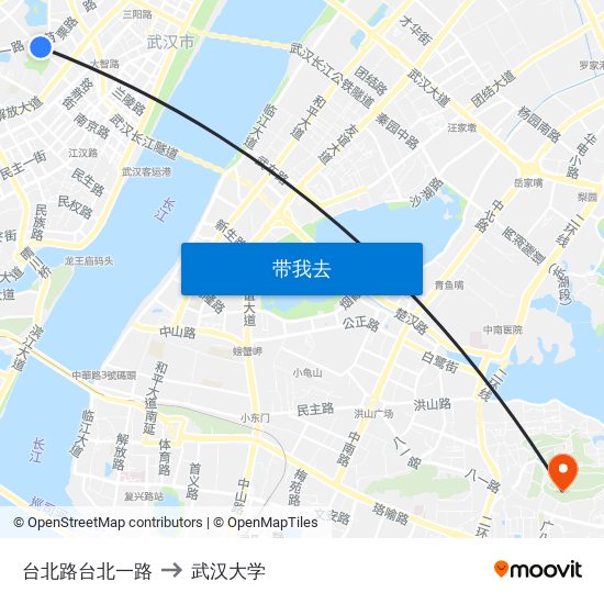 台北路台北一路 to 武汉大学 map