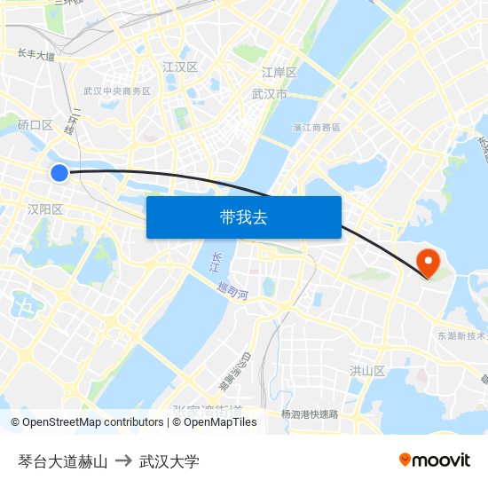 琴台大道赫山 to 武汉大学 map