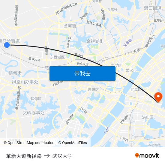 革新大道新径路 to 武汉大学 map