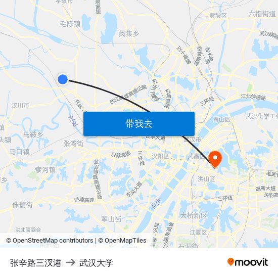 张辛路三汊港 to 武汉大学 map