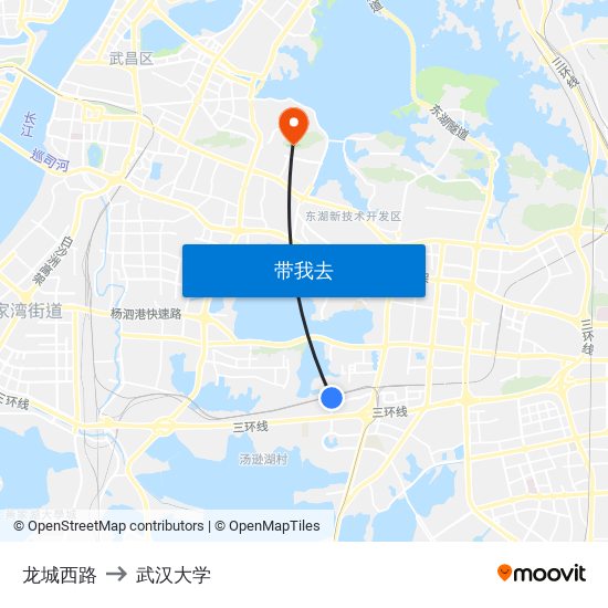 龙城西路 to 武汉大学 map