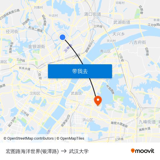 宏图路海洋世界(银潭路) to 武汉大学 map