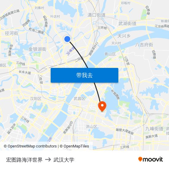 宏图路海洋世界 to 武汉大学 map