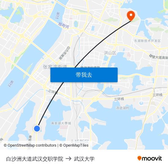 白沙洲大道武汉交职学院 to 武汉大学 map