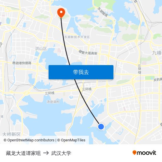 藏龙大道谭家咀 to 武汉大学 map