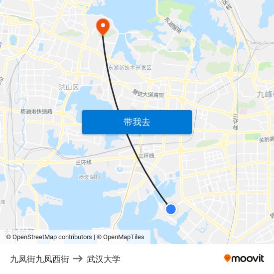 九凤街九凤西街 to 武汉大学 map