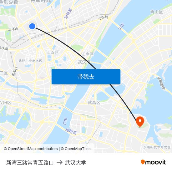 新湾三路常青五路口 to 武汉大学 map