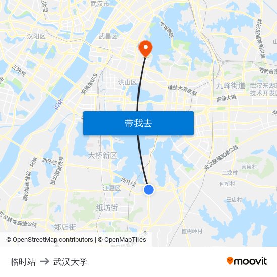 临时站 to 武汉大学 map