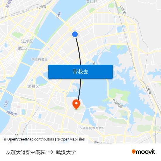 友谊大道柴林花园 to 武汉大学 map