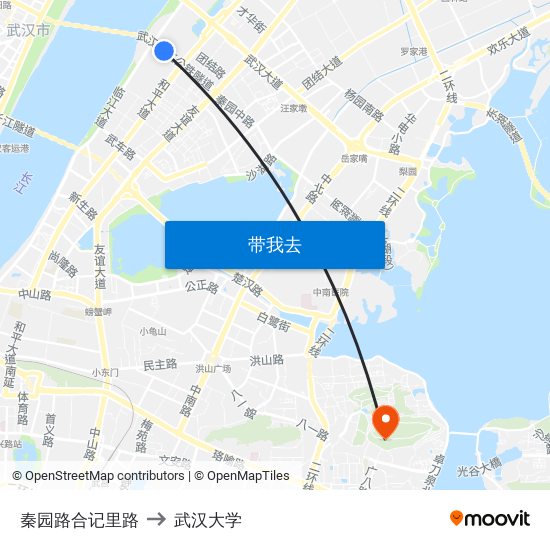 秦园路合记里路 to 武汉大学 map