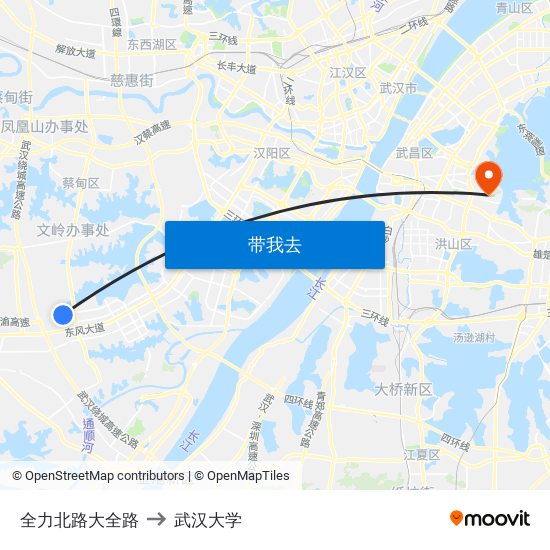 全力北路大全路 to 武汉大学 map