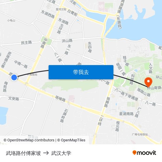 武珞路付傅家坡 to 武汉大学 map