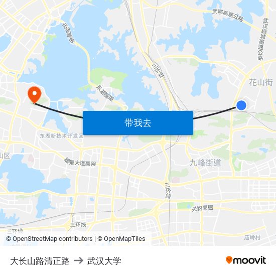 大长山路清正路 to 武汉大学 map