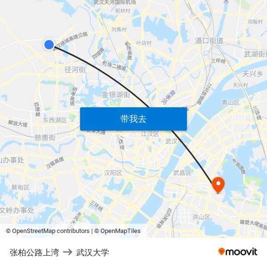 张柏公路上湾 to 武汉大学 map