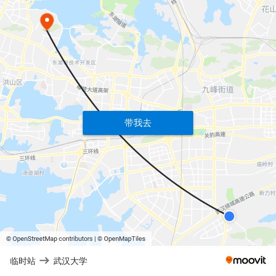 临时站 to 武汉大学 map